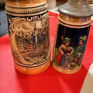 Vintage Ceramic Beer Steins with Metal Lids